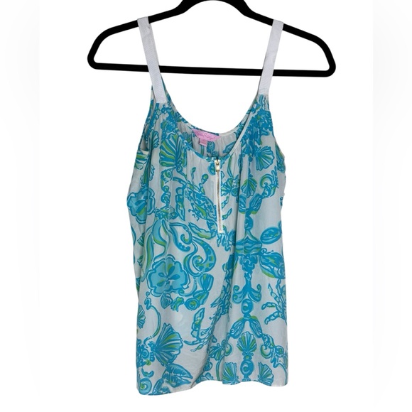 Lilly Pulitzer Chevonne Wide Strap Silk Tank Womens Size M Gold Digger Flowy - Picture 1 of 3